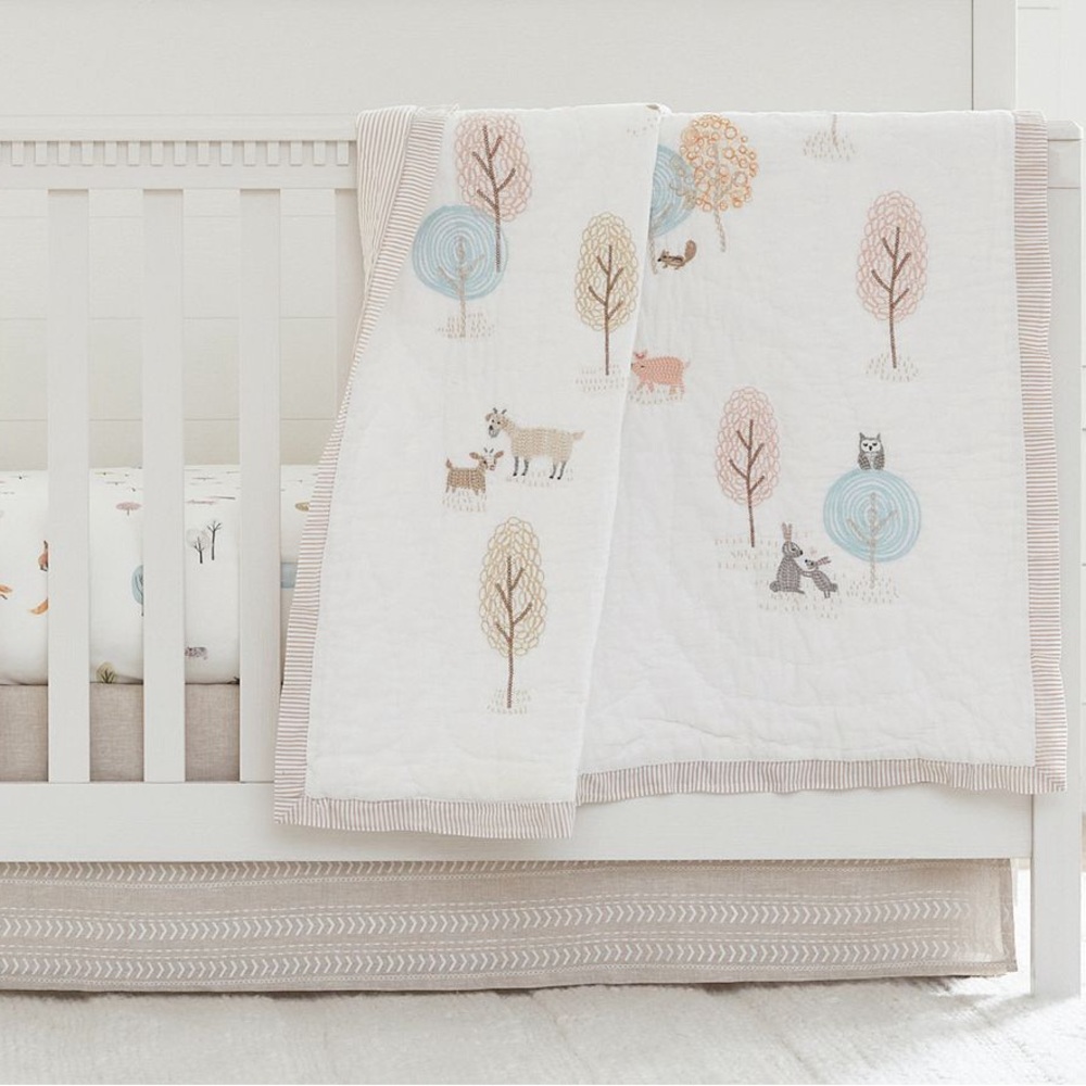 Pottery Barn Kids Dakota Woodland Baby Quilt Fitted Sheet and Chambray Sham